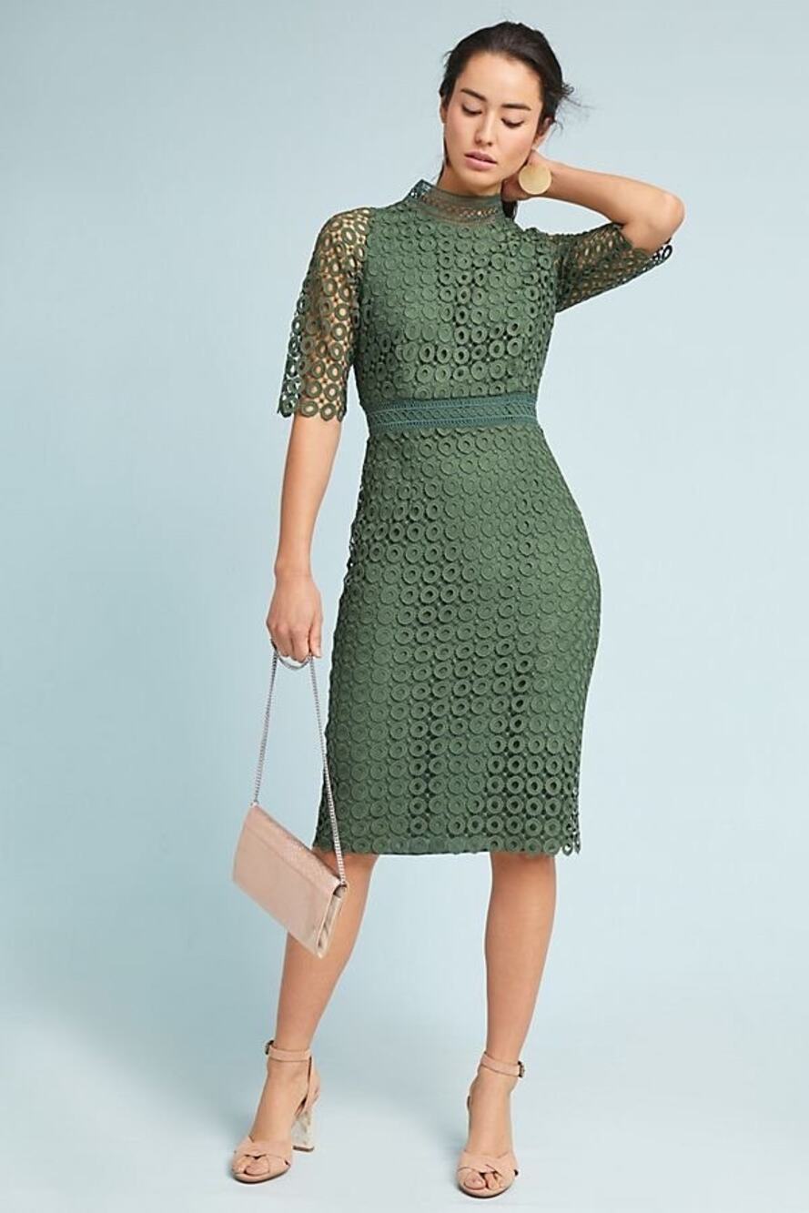 Shoshanna Laila Green Lace Short Sleeve Knee Length Midi Dress Anthropologie 4